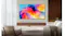 Samsung TV wall-mounted in a modern living room with a sofa, chair, and wooden panel backdrop Samsung TV wall-mounted in a modern living room with a sofa, chair, and wooden panel backdrop