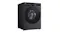 Angled view of a Black LG Series 10 front-load washing machine with a circular glass door and a digital control panel Angled view of a Black LG Series 10 front-load washing machine with a circular glass door and a digital control panel