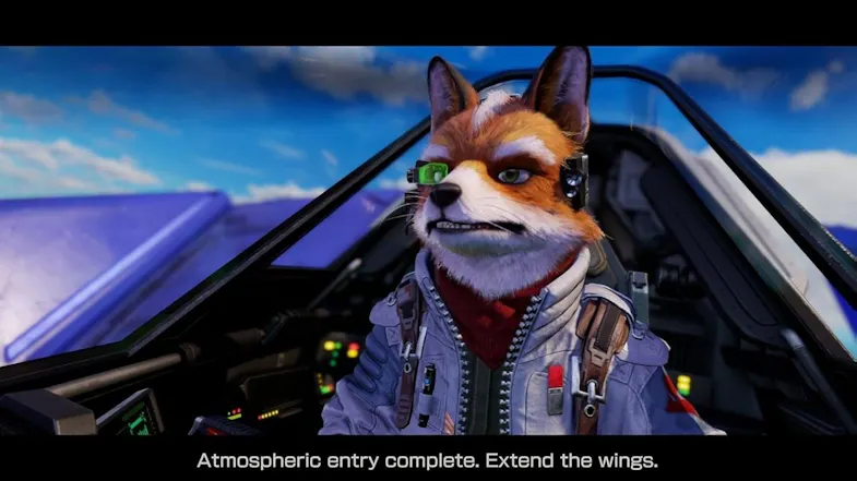 Star Fox pilot seated inside an Arwing cockpit after atmospheric entry, flight controls lit as wings prepare to deploy Star Fox pilot seated inside an Arwing cockpit after atmospheric entry, flight controls lit as wings prepare to deploy