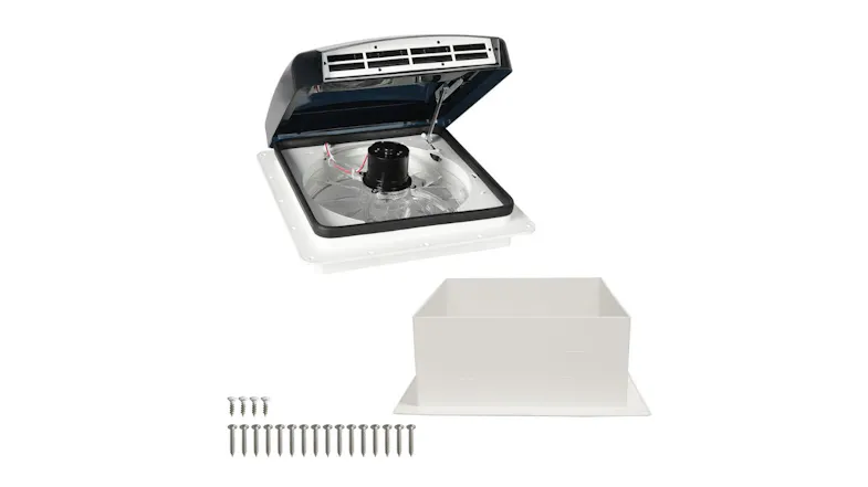 Complete set of the Manan Caravan Roof Vent with Fan includes cover, mounting box, and screws Complete set of the Manan Caravan Roof Vent with Fan includes cover, mounting box, and screws
