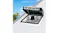 RV roof vent fan with open cover, showing ventilation system against a clear blue sky RV roof vent fan with open cover, showing ventilation system against a clear blue sky