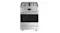 Front view of the Smeg Classic 60cm dual fuel freestanding oven with 4 burner gas cooktop in stainless steel finish design Front view of the Smeg Classic 60cm dual fuel freestanding oven with 4 burner gas cooktop in stainless steel finish design