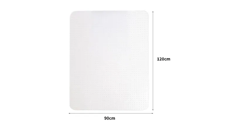 Clear PVC chair mat with pins shown with labelled dimensions in centimetres Clear PVC chair mat with pins shown with labelled dimensions in centimetres