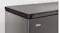 Top corner of a black Haier chest freezer with lid edge detail and logo on a textured finish Top corner of a black Haier chest freezer with lid edge detail and logo on a textured finish