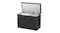 Angled view of a black Haier chest freezer open, revealing interior baskets and a side vent panel Angled view of a black Haier chest freezer open, revealing interior baskets and a side vent panel