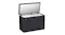 Black Haier chest freezer open at an angle, showing a white interior with divided storage compartments Black Haier chest freezer open at an angle, showing a white interior with divided storage compartments