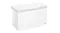 Side view of the Haier chest freezer with a hinged lid and a top handle Side view of the Haier chest freezer with a hinged lid and a top handle