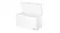 An angled view of the Haier chest freezer with a raised lid, showing a large interior and a side ventilation panel An angled view of the Haier chest freezer with a raised lid, showing a large interior and a side ventilation panel