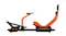 Side view of an orange racing cockpit featuring a monitor stand Side view of an orange racing cockpit featuring a monitor stand