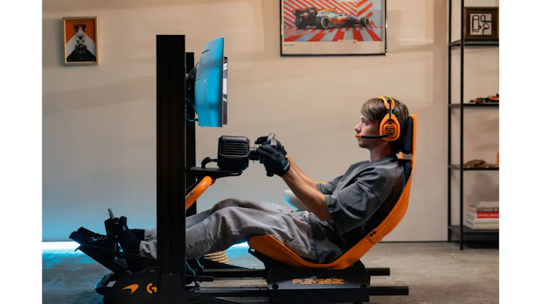 Side view of a person with gloves showcasing a racing setup Side view of a person with gloves showcasing a racing setup