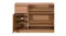 Modern oak sideboard with open door and drawers, revealing shelves and internal storage compartments Modern oak sideboard with open door and drawers, revealing shelves and internal storage compartments