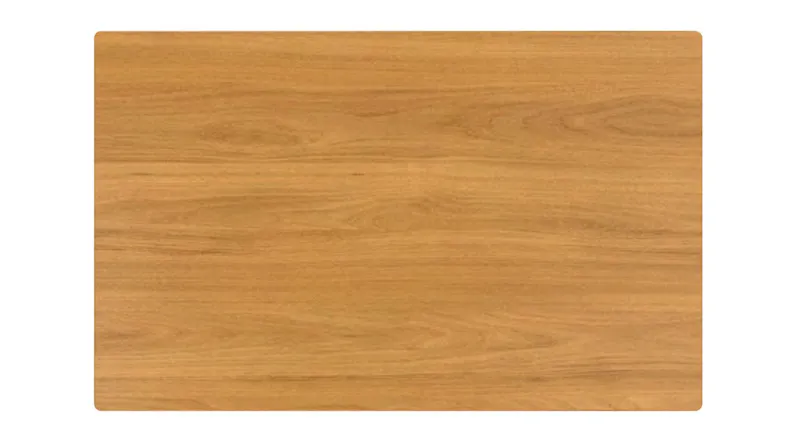 Rectangular 25mm table top with smooth grain, light brown colour, and rounded corners Rectangular 25mm table top with smooth grain, light brown colour, and rounded corners