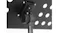 Close-up of adjustable music stand joint showing tightening knob, mounting plate, and metal pole against perforated tray top Close-up of adjustable music stand joint showing tightening knob, mounting plate, and metal pole against perforated tray top