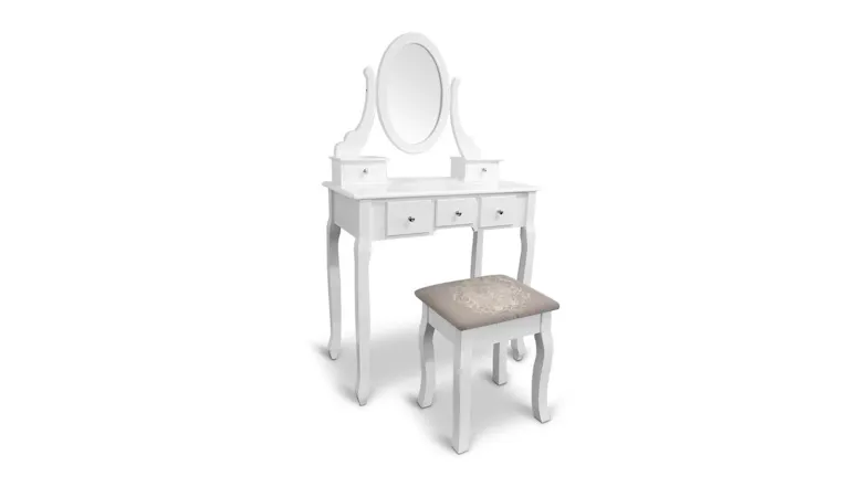 Angled view of the dressing table set in white colour Angled view of the dressing table set in white colour