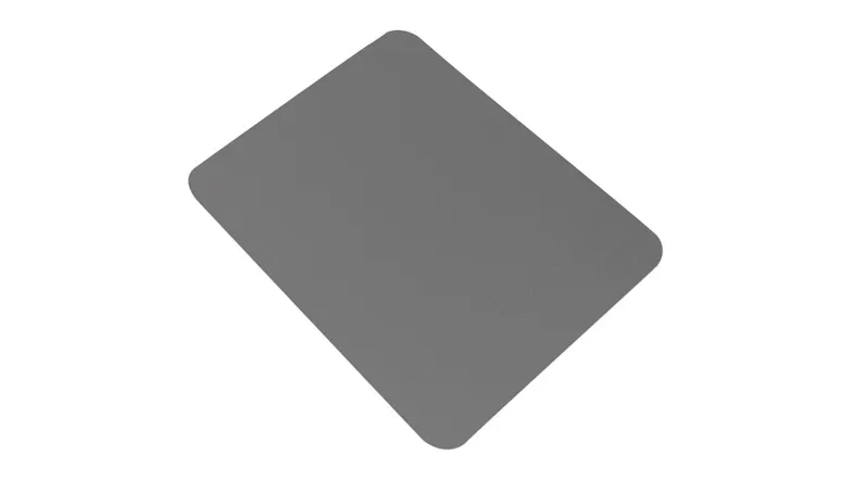 Angled view of the Marlow square chair mat with rounded corners, clear PVC material, and subtle pin texture Angled view of the Marlow square chair mat with rounded corners, clear PVC material, and subtle pin texture