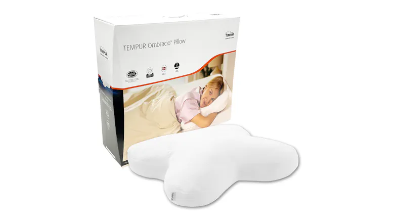 The Tempur Ombracio Medium Pillow displayed in front of its retail box The Tempur Ombracio Medium Pillow displayed in front of its retail box