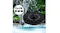 Solar-powered fountain floating in water, spraying upward, with an inset showing multiple interchangeable nozzle attachments Solar-powered fountain floating in water, spraying upward, with an inset showing multiple interchangeable nozzle attachments