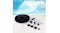 Marlow solar fountain panel and accessories placed beside water, demonstrating the spray effect, and included tubing and nozzles Marlow solar fountain panel and accessories placed beside water, demonstrating the spray effect, and included tubing and nozzles