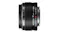 Side profile of a black Olympus 17mm camera lens with focus ring, markings, and red alignment dot Side profile of a black Olympus 17mm camera lens with focus ring, markings, and red alignment dot