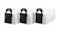 Set of three white vacuum cleaner dust bags with black plastic collar and circular opening Set of three white vacuum cleaner dust bags with black plastic collar and circular opening