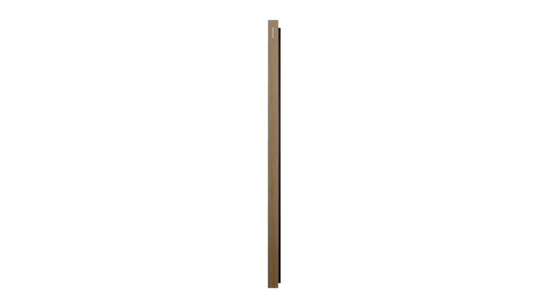 Ultra-slim Hisense TV shown from the side with a wood-style frame, emphasising its thin, flush design Ultra-slim Hisense TV shown from the side with a wood-style frame, emphasising its thin, flush design