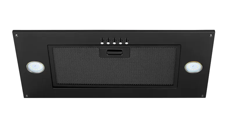 Black 60cm Schweigen undermount rangehood with mesh filter, push button controls and dual LED lights Black 60cm Schweigen undermount rangehood with mesh filter, push button controls and dual LED lights