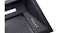 A close-up view of a black rangehood showing mesh filter detail, LED light panel, and side-mounted push button controls A close-up view of a black rangehood showing mesh filter detail, LED light panel, and side-mounted push button controls