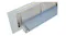 A right close-up view of Schweigen's white glass undermount rangehood with LED lights, dual filters, and open panel design A right close-up view of Schweigen's white glass undermount rangehood with LED lights, dual filters, and open panel design