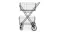Side view of a two-tier black metal shopping cart with a foldable frame and four wheels Side view of a two-tier black metal shopping cart with a foldable frame and four wheels