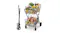 Two-tier EMAJIN foldable shopping cart filled with groceries, shown open and folded side by side Two-tier EMAJIN foldable shopping cart filled with groceries, shown open and folded side by side