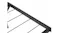 Close-up of a black folding metal bed frame corner showing welded joints, the frame edge, and horizontal support bars Close-up of a black folding metal bed frame corner showing welded joints, the frame edge, and horizontal support bars