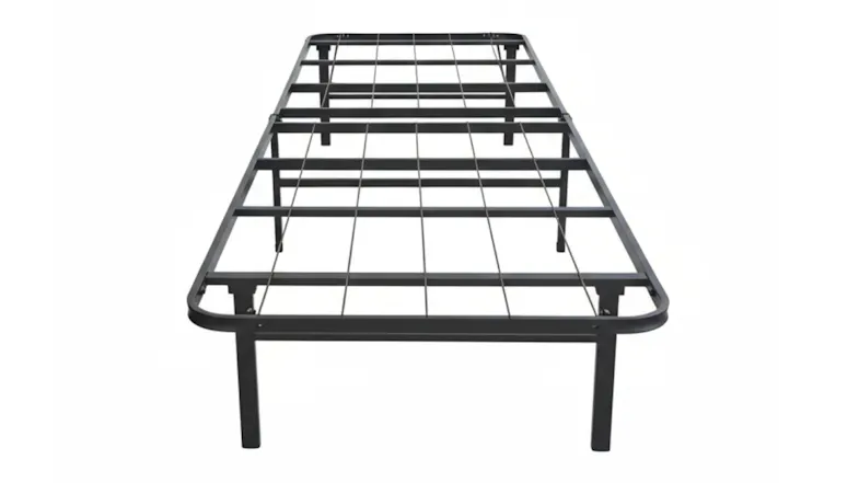 Front angle of the Black Folding metal bed frame with grid support Front angle of the Black Folding metal bed frame with grid support