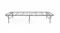 Wide view of a black folding metal bed frame with a folding design and a wire grid support system Wide view of a black folding metal bed frame with a folding design and a wire grid support system
