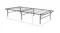 Black metal bed frame with wire grid base and folding centre, dimensions labelled 203 x 107 x 36 cm Black metal bed frame with wire grid base and folding centre, dimensions labelled 203 x 107 x 36 cm