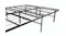 Close-up of a black folding metal bed frame with grid support and multiple legs Close-up of a black folding metal bed frame with grid support and multiple legs