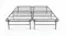Front view of a black folding metal bed frame with a split grid platform and central folding hinge Front view of a black folding metal bed frame with a split grid platform and central folding hinge