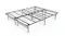 Angled view of a foldable black metal bed frame showing dual panels and a wire grid support structure Angled view of a foldable black metal bed frame showing dual panels and a wire grid support structure