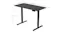 An adjustable desk frame with labelled dimensions showing a width range and height adjustment An adjustable desk frame with labelled dimensions showing a width range and height adjustment