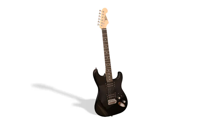 Black electric guitar with a maple neck and dual pickups Black electric guitar with a maple neck and dual pickups