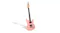 Pink electric guitar with maple neck and dual pickups, shown upright Pink electric guitar with maple neck and dual pickups, shown upright
