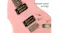 Close-up of pink electric guitar body showing dual pickups, chrome bridge, knobs, and “Smooth steel strings” text Close-up of pink electric guitar body showing dual pickups, chrome bridge, knobs, and “Smooth steel strings” text