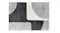 Front view of a plush Laine area rug featuring a modern geometric abstract pattern in grey, cream, and charcoal Front view of a plush Laine area rug featuring a modern geometric abstract pattern in grey, cream, and charcoal
