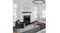 Styled living room scene with the ombre charcoal rug placed under a table, featuring horizontal grey and white bands Styled living room scene with the ombre charcoal rug placed under a table, featuring horizontal grey and white bands