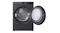 Graphite front-load clothes dryer shown with its large, round door wide open Graphite front-load clothes dryer shown with its large, round door wide open