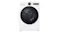 Front-facing view of a white LG Series 9 9kg Heat Pump Dryer with a black tinted glass door Front-facing view of a white LG Series 9 9kg Heat Pump Dryer with a black tinted glass door