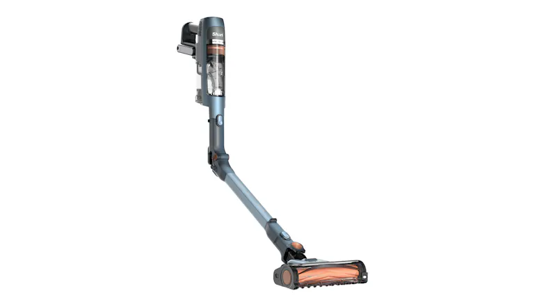 Shark PowerDetect Speed cordless vacuum in ice blue shown reclined for low-profile cleaning Shark PowerDetect Speed cordless vacuum in ice blue shown reclined for low-profile cleaning