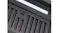 A close-up view of the Schweigen undermount rangehood showing black vent filters, control button and LED light A close-up view of the Schweigen undermount rangehood showing black vent filters, control button and LED light