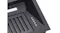 Detailed angle of Schweigen rangehood controls with push buttons, vent grille and modern black undermount installation frame Detailed angle of Schweigen rangehood controls with push buttons, vent grille and modern black undermount installation frame