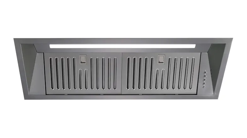 Schweigen 90cm stainless steel undermount rangehood with LED strip light, dual filters and integrated push button controls Schweigen 90cm stainless steel undermount rangehood with LED strip light, dual filters and integrated push button controls