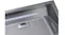 Detailed view of the Schweigen rangehood with LED light strip, mesh filter panel, and push button controls in stainless steel finish Detailed view of the Schweigen rangehood with LED light strip, mesh filter panel, and push button controls in stainless steel finish